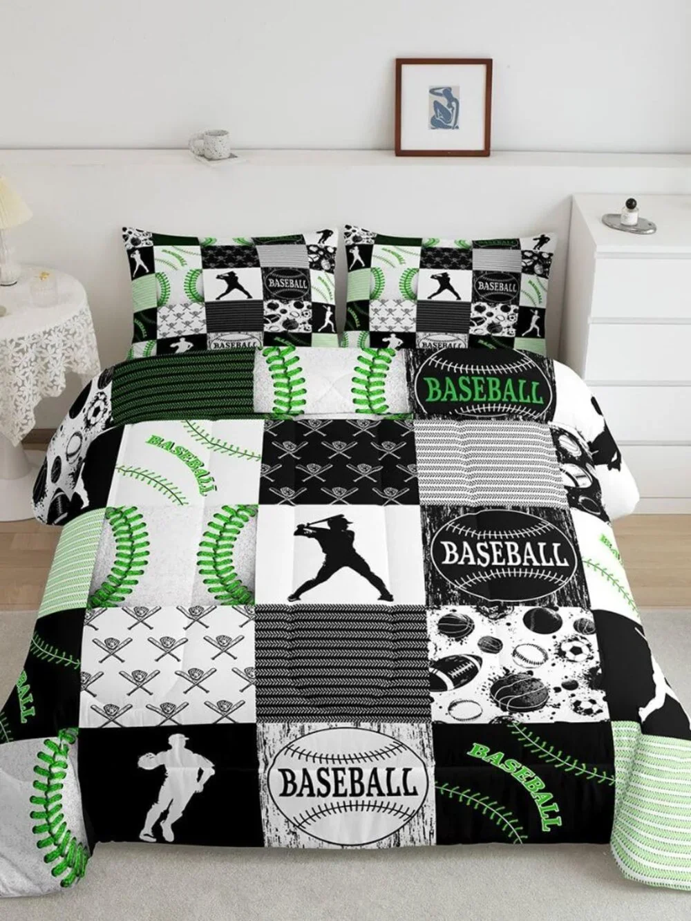 Boys Baseball Bedding Set Full,Kids Softball All Season Comforter Set Ultra Warm